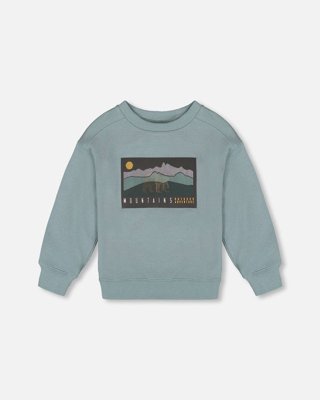 Animated Print French Terry Sweatshirt Sage Green-0