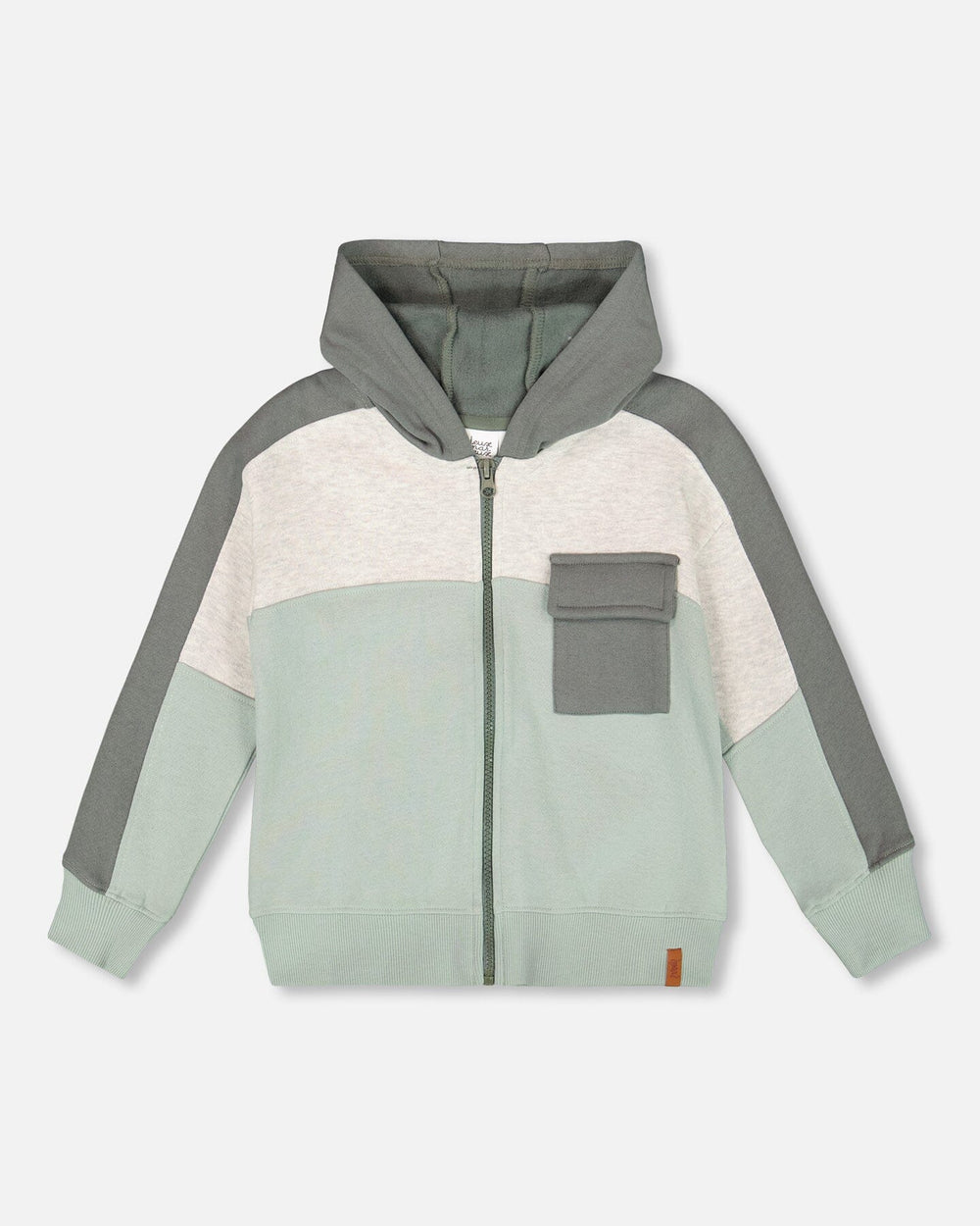 Full Zip Fleece Color Block Sweatshirt Green Gray-0