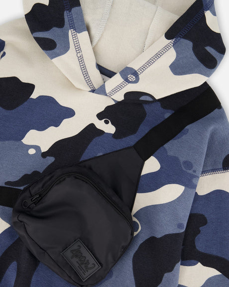 Hooded Fleece Sweatshirt With Crossbody Bag Blue Camouflage-3