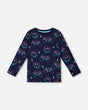 Long Sleeve Organic Cotton Allover Print Tee Navy Blue-0