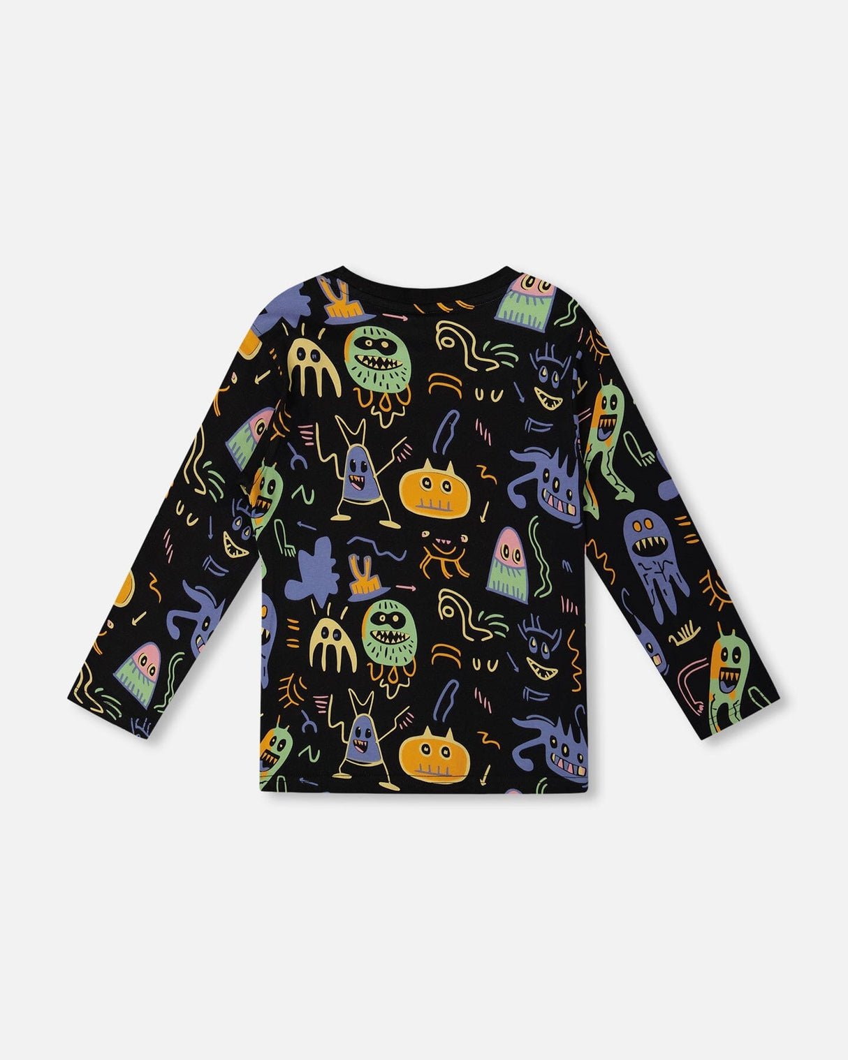Long Sleeve Organic Cotton Allover Monsters Print Tee-3