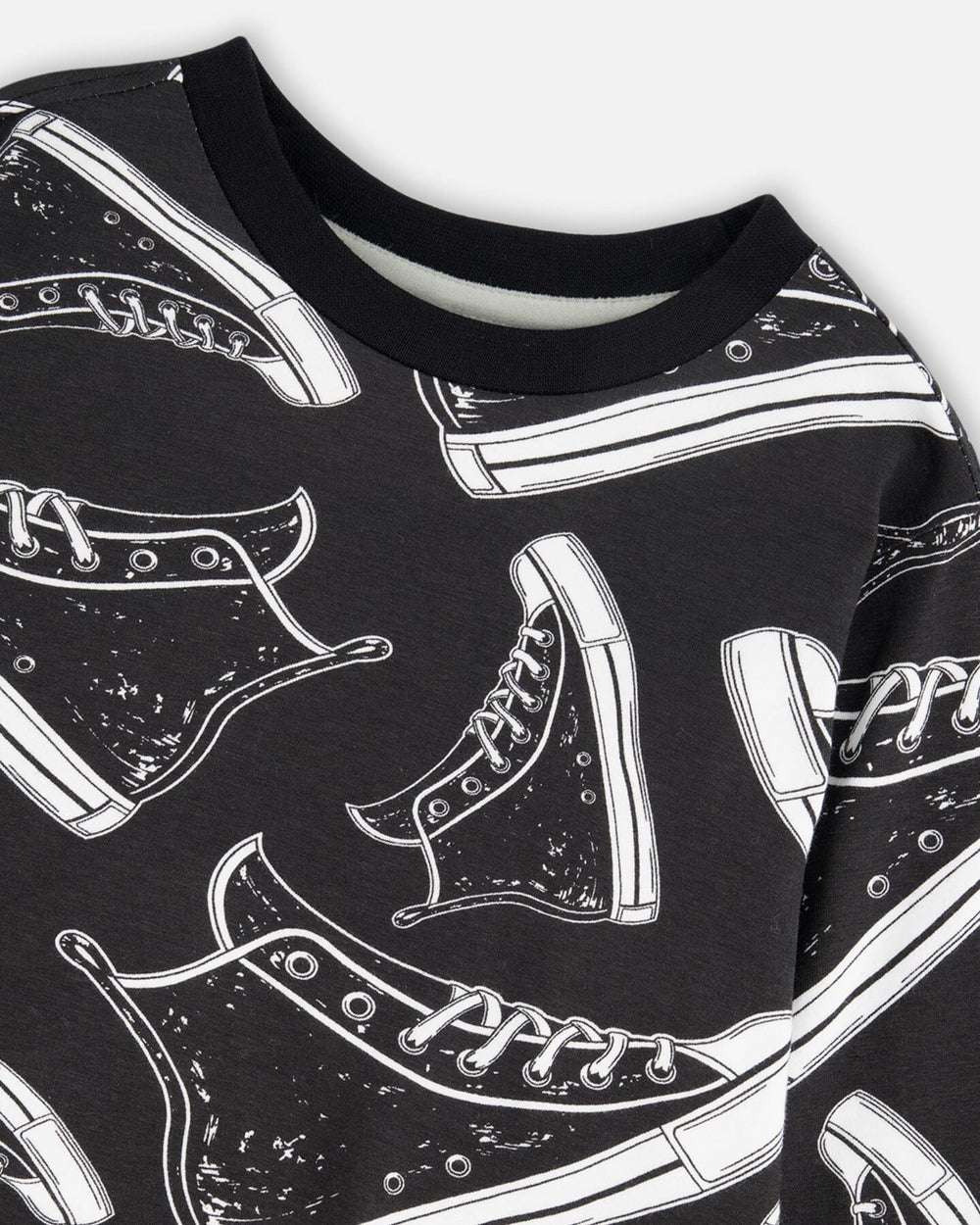 Long Sleeve Organic Cotton Allover Print Tee Black-3