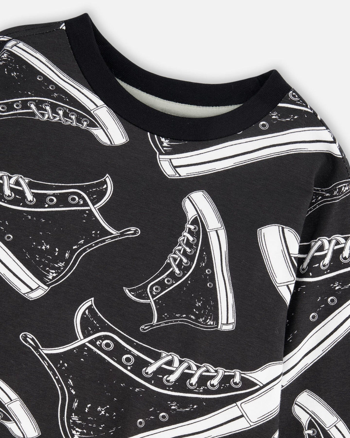 Long Sleeve Organic Cotton Allover Print Tee Black-3