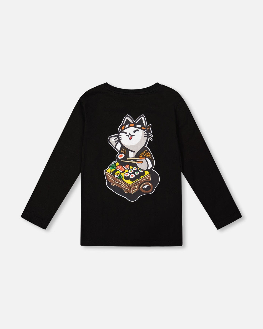 Long Sleeve Jersey Tee Shirt Black With Print Back & Front-2