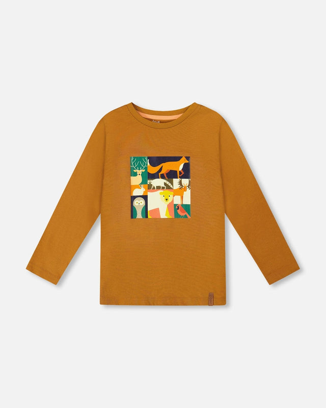 Long Sleeve Cotton Jersey Tee Shirt Orange Brown-0
