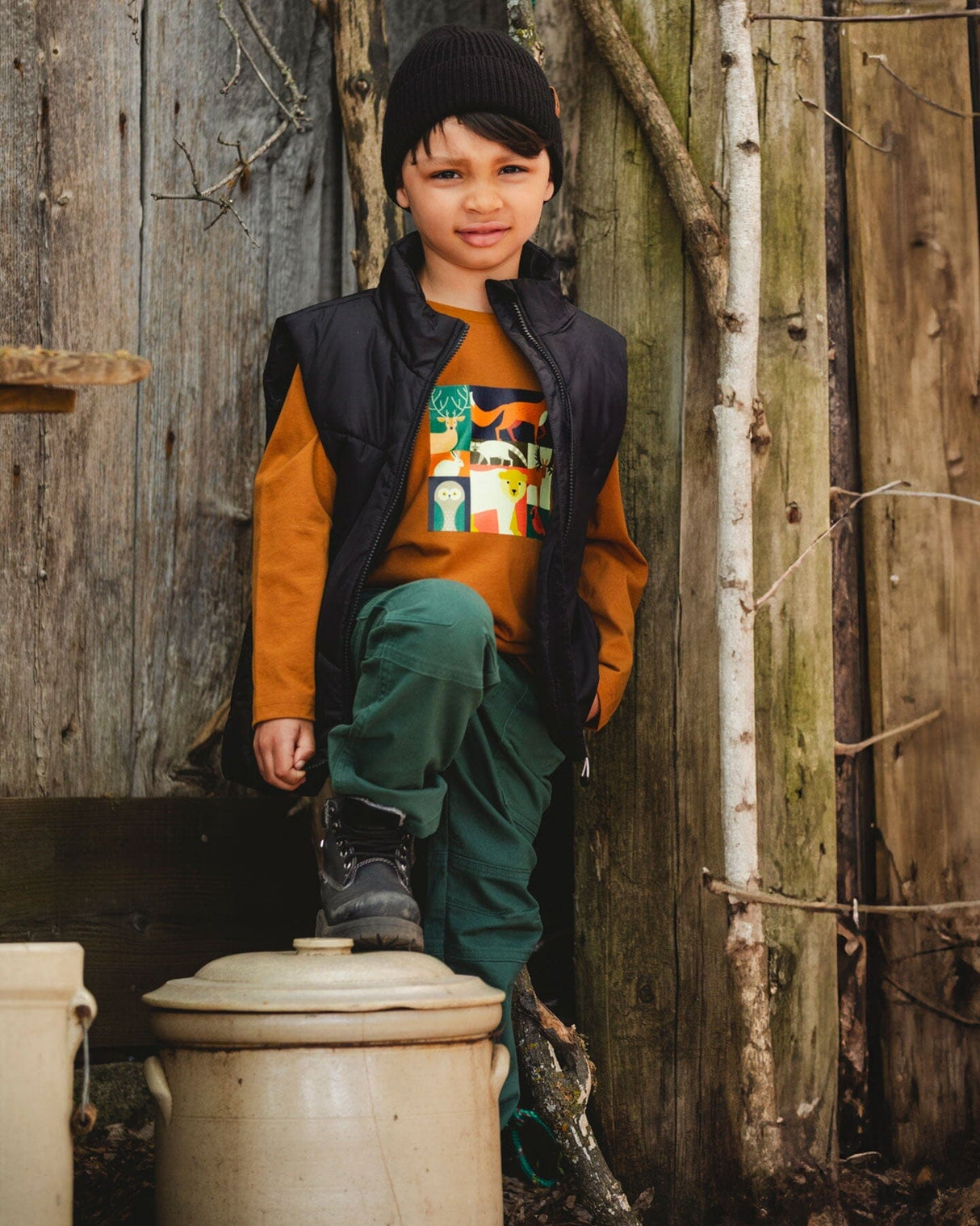 Long Sleeve Cotton Jersey Tee Shirt Orange Brown-1