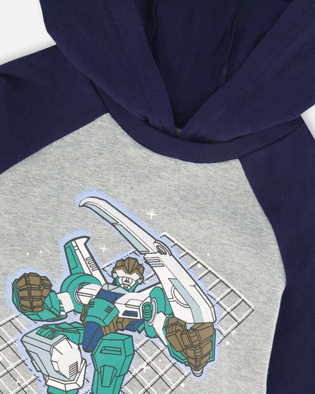 Organic Cotton Jersey Hooded Raglan Sleeve Tee Navy Blue-3