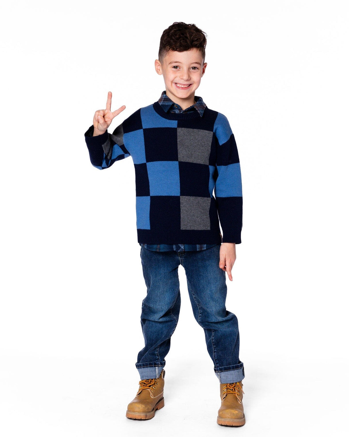 Knit Sweater Blue Checkered-1