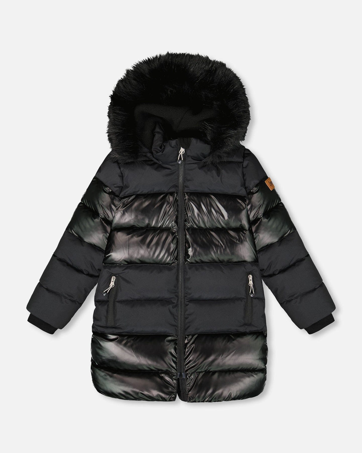 Long Metallic Puffy Coat Black-0
