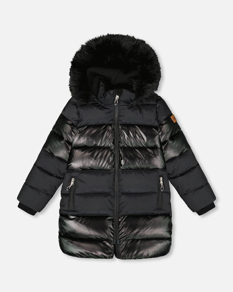 Long Metallic Puffy Coat Black-0