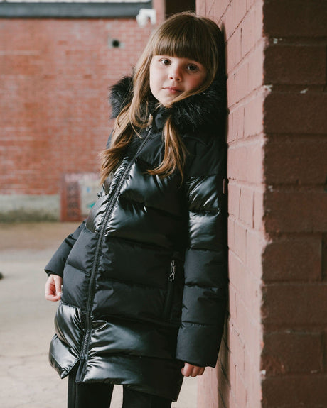 Long Metallic Puffy Coat Black-3