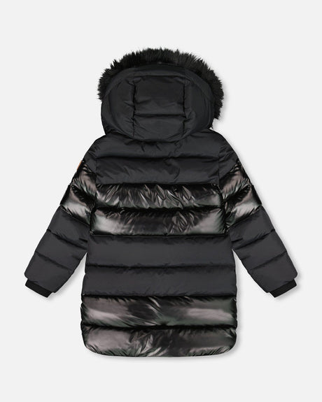 Long Metallic Puffy Coat Black-2