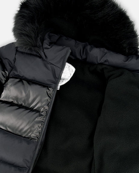 Long Metallic Puffy Coat Black-4