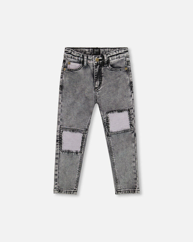 French Terry Black Denim Pants With Contrasting Patch-0