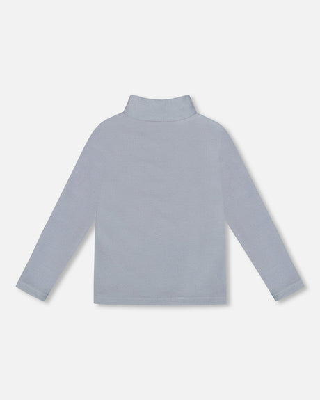 Super Soft Ribbed Mock Neck Top Blue Gray-2