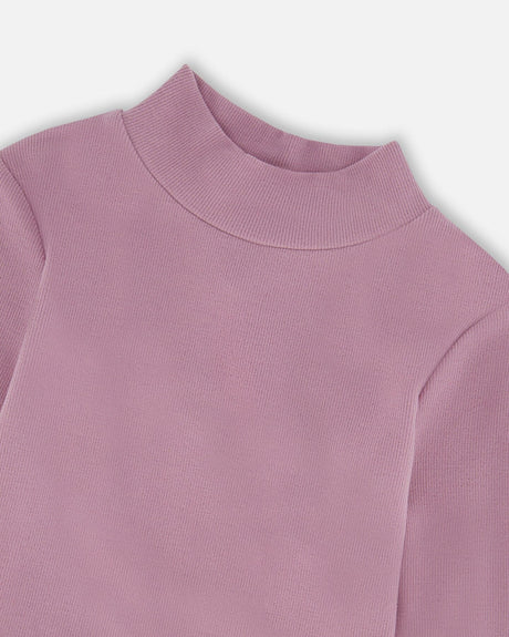 Super Soft Ribbed Mock Neck Top Purple Gray-2
