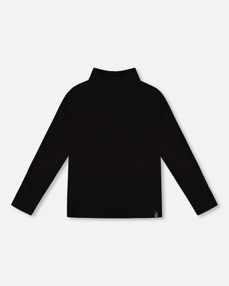 Super Soft Ribbed Mock Neck Top Black-0