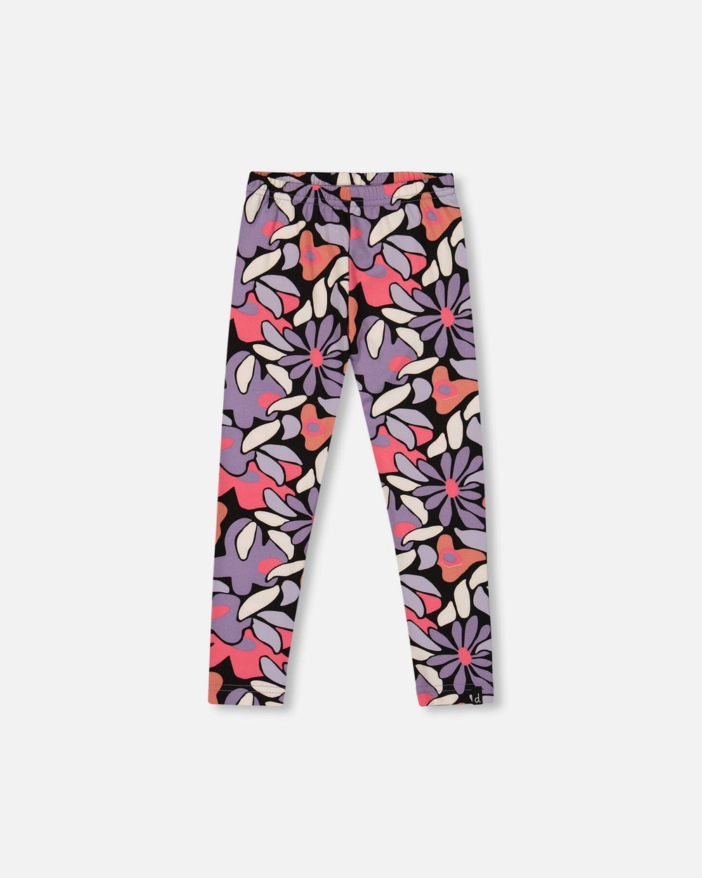 Stretch Jersey Leggings Black Retro Flower Print-0