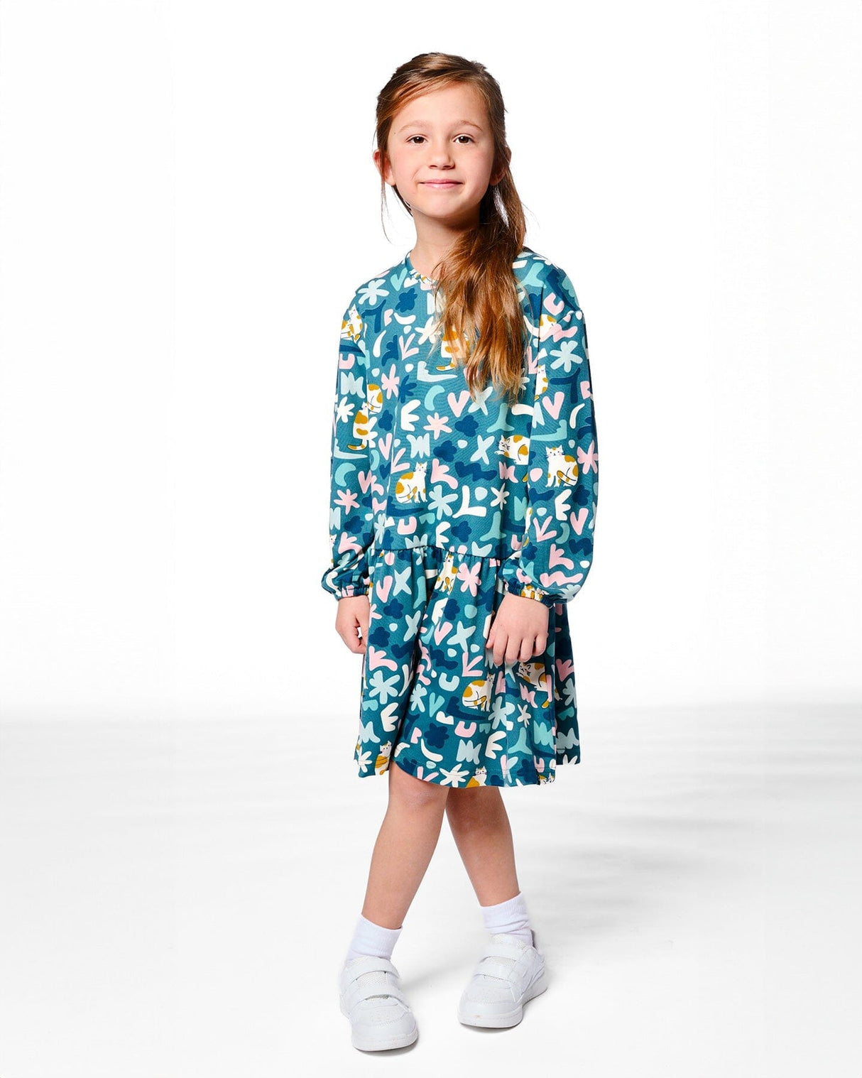 Jersey Dress Green Cat Print-1