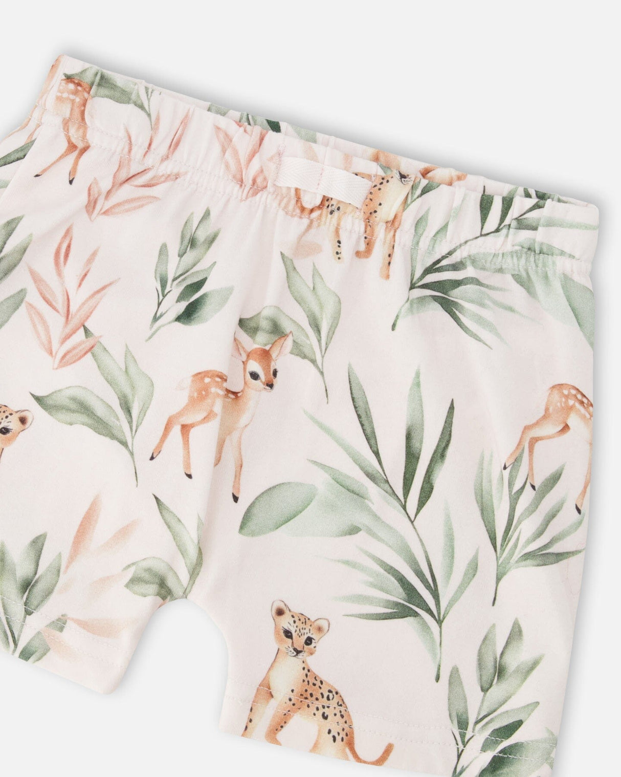 Pointelle Top And Organic Cotton Jersey Short Set Green And Peach Deer Print-4