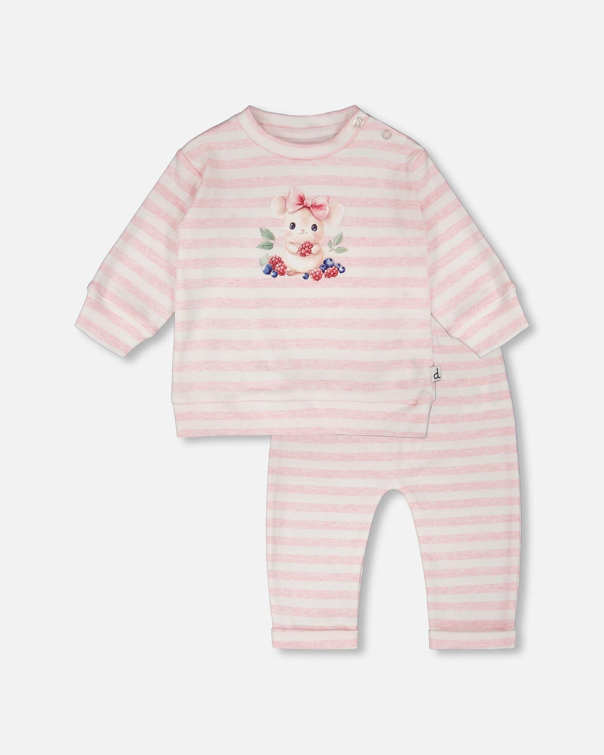 Cotton Jersey Top And Pants Set White And Pink Stripes-0