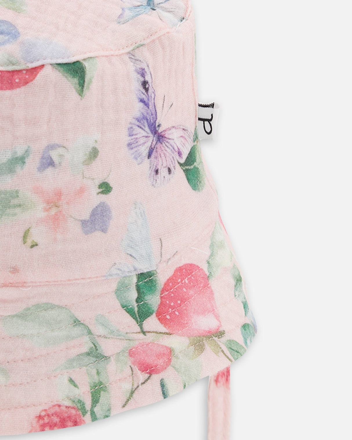 Cotton Muslin Hat Pink Printed Berries-2