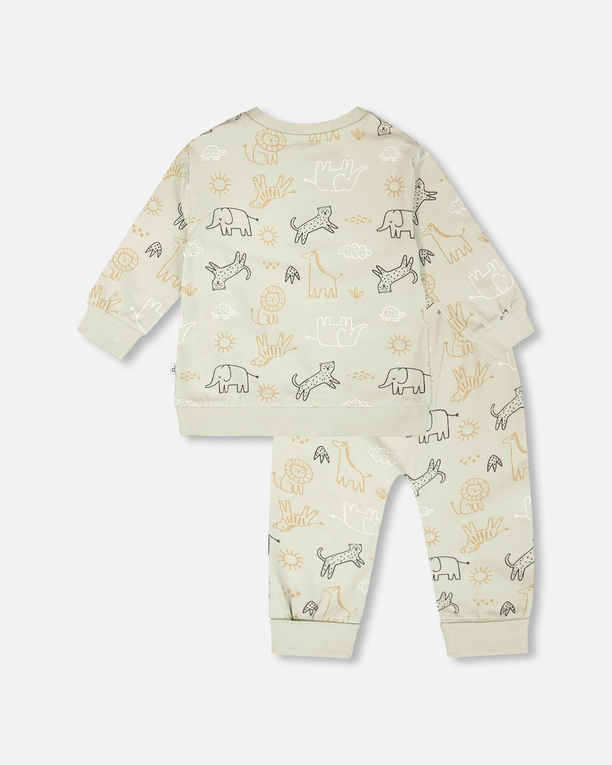 Organic Cotton Jersey Sweater And Pants Set Sage Green Animal Print-2