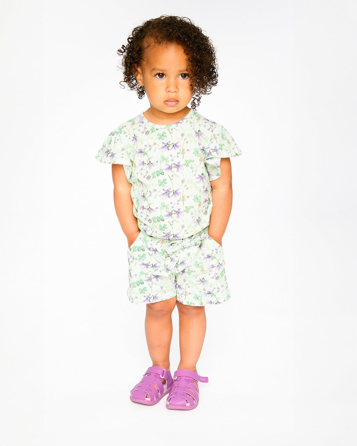 Jersey Shorts Green Printed Flowers-2