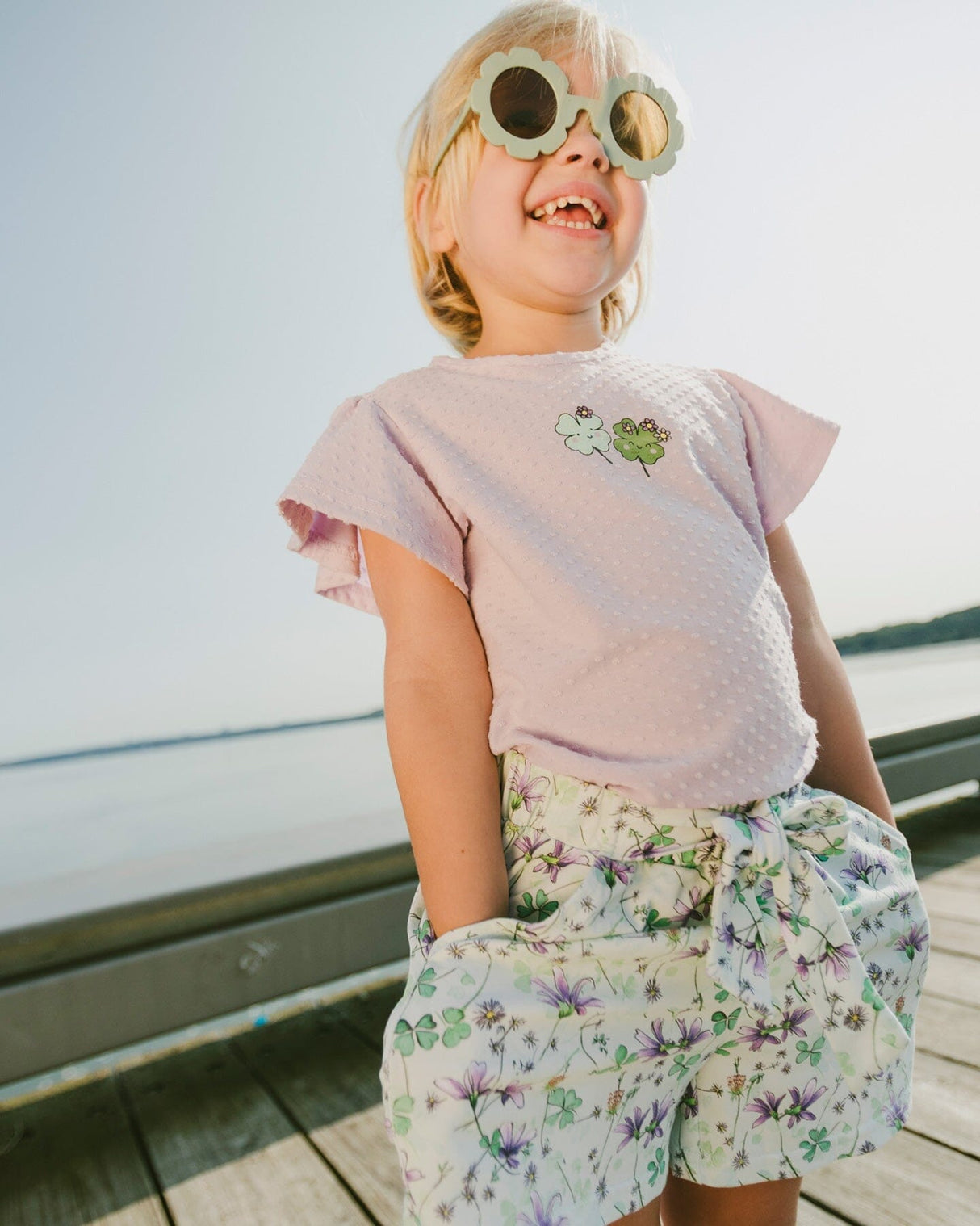 Jersey Shorts Green Printed Flowers-1