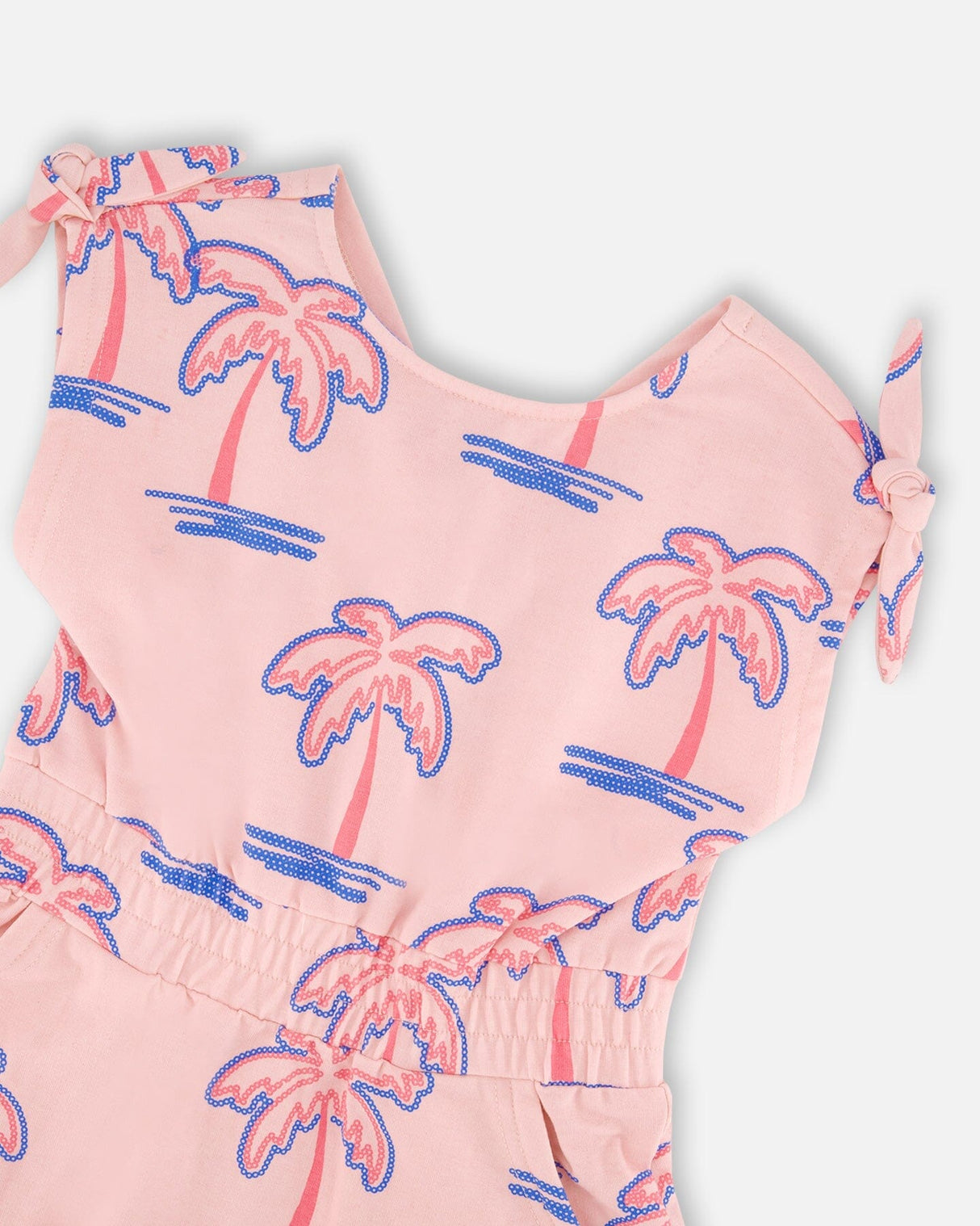 French Terry Dress Light Pink Palm Print-3