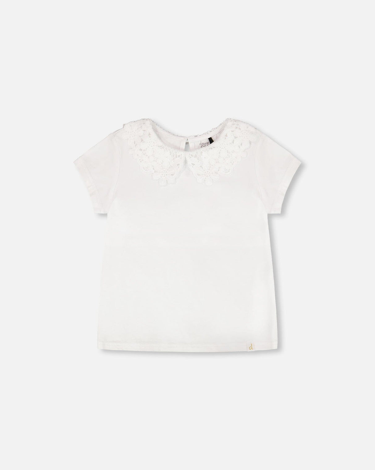 T-Shirt With Crochet Peter Pan Collar White-0