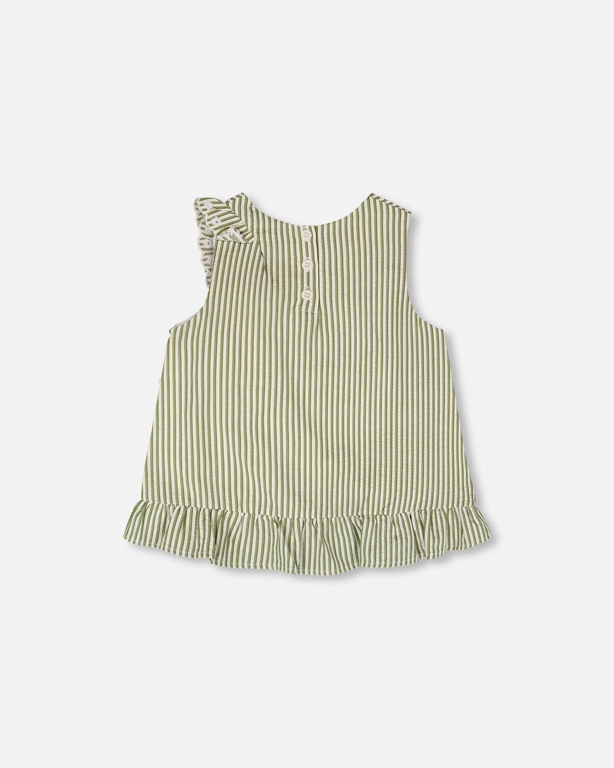 Top Green & Off White Stripes With Embroidered Ruffle-2