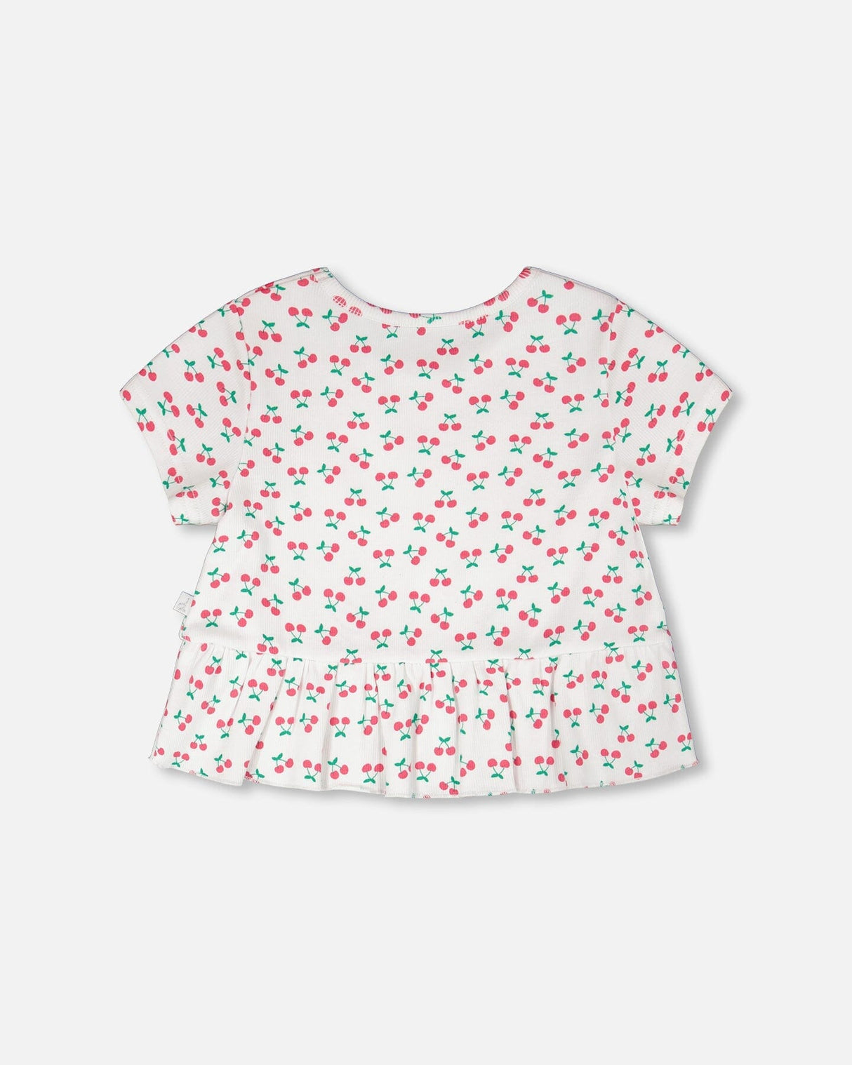 Rib Crop T-Shirt With Frill White Printed Cheeries-1