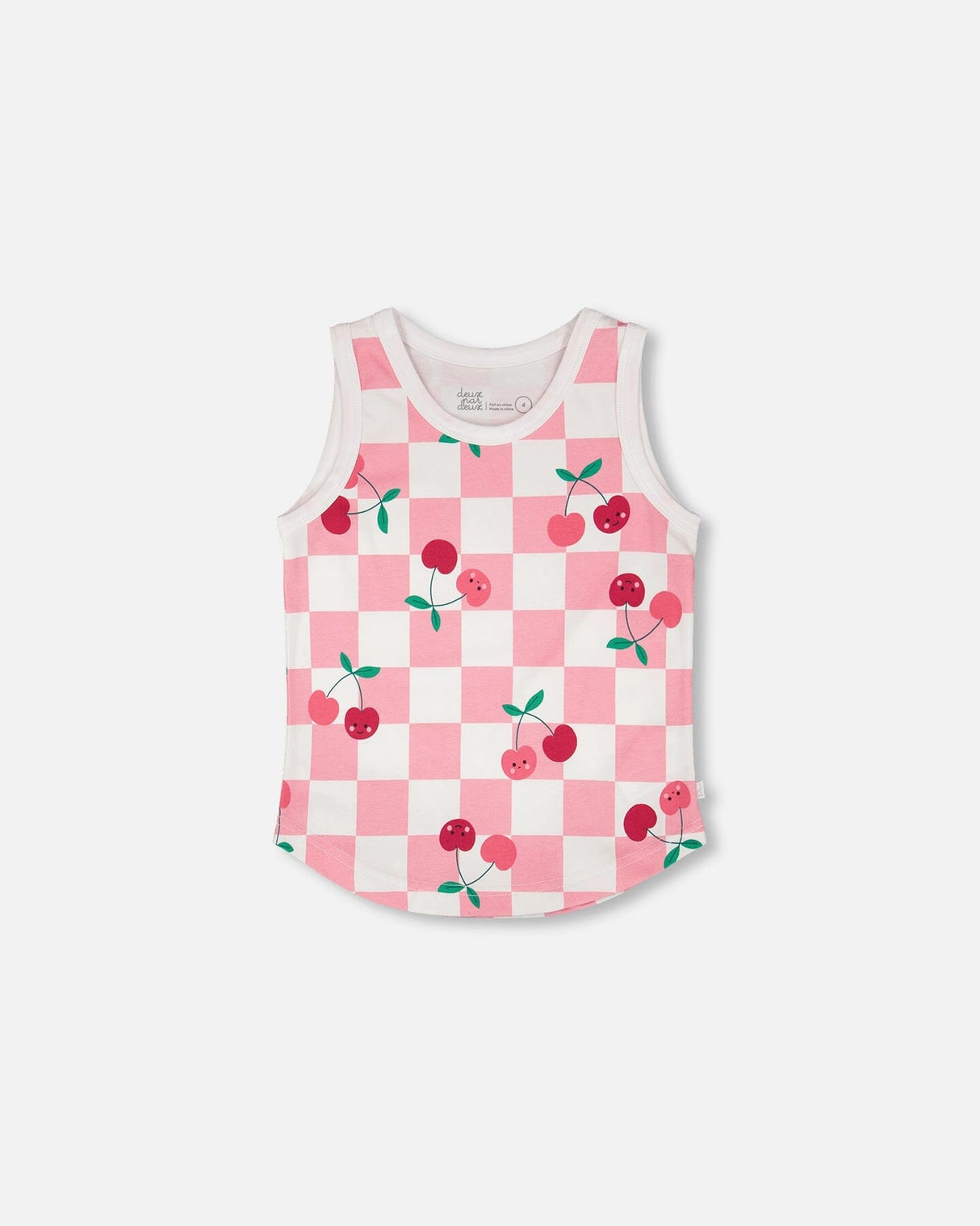 Organic Cotton Jersey Tank Top Pink Printed Cherries-0