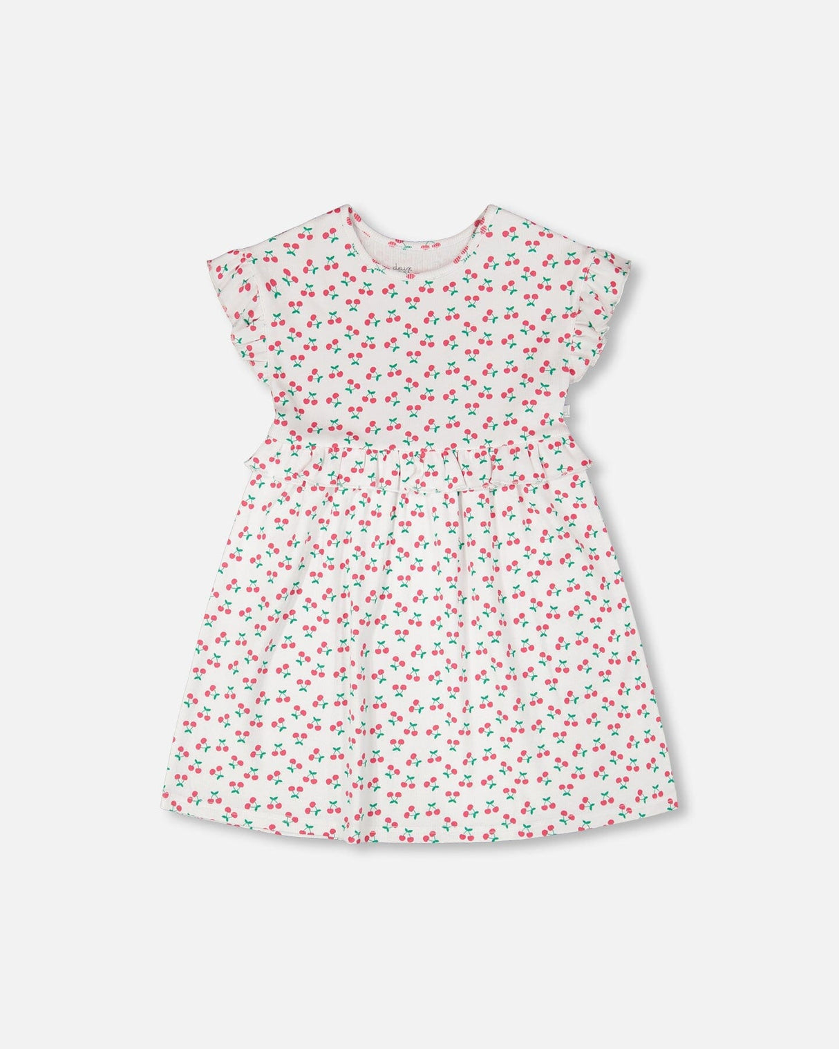 Cotton Rib Dress White Printed Cherries-0