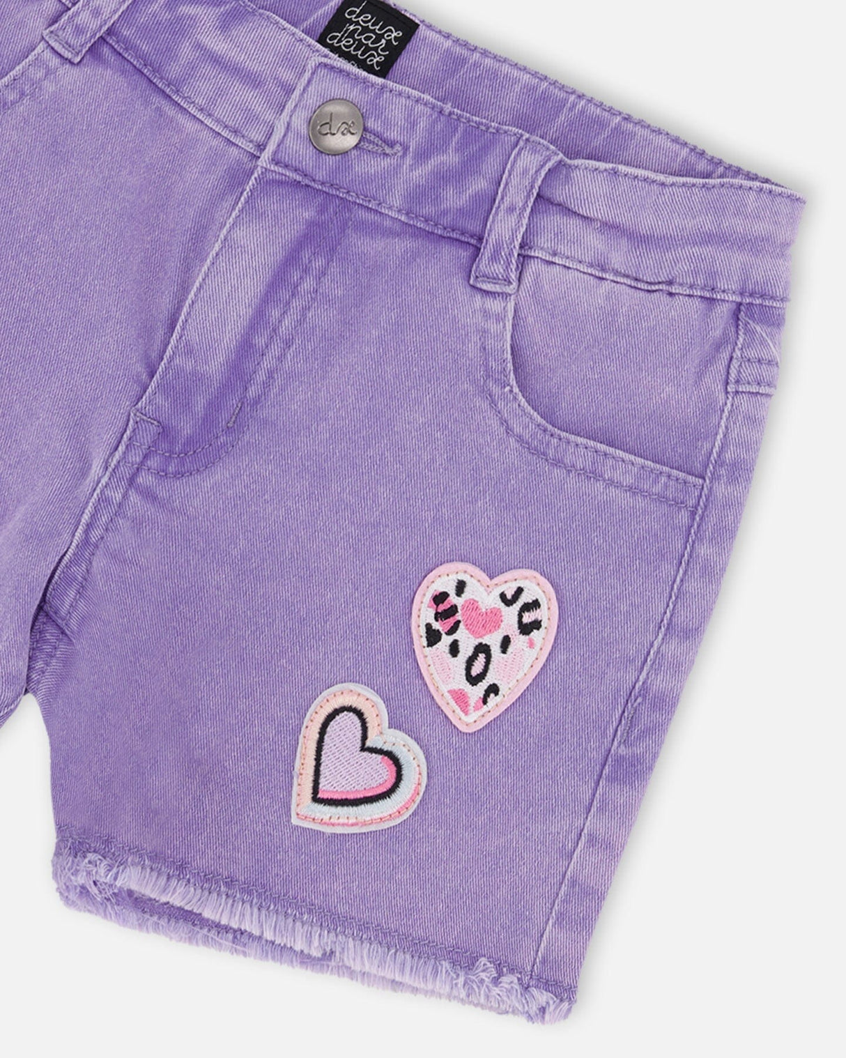 Mauve Denim Shorts With Embroidery-4