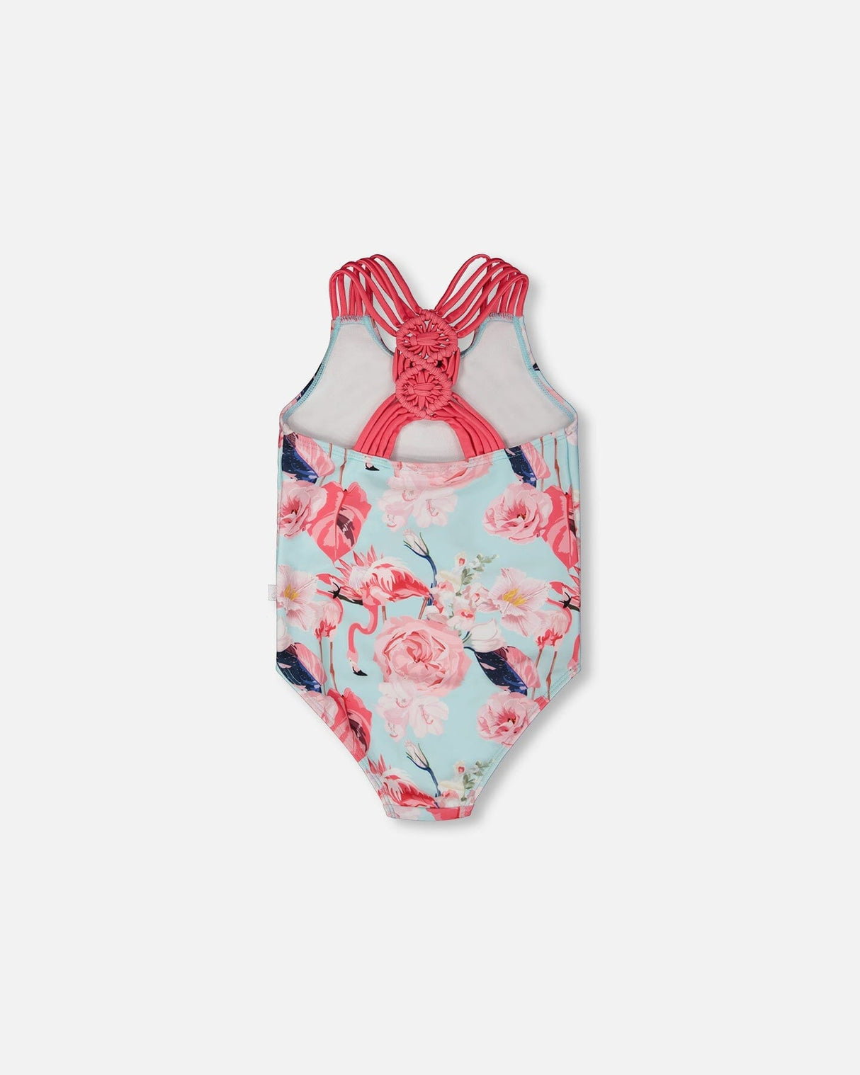 One-Piece Swimsuit Blue Flamingo Print-2