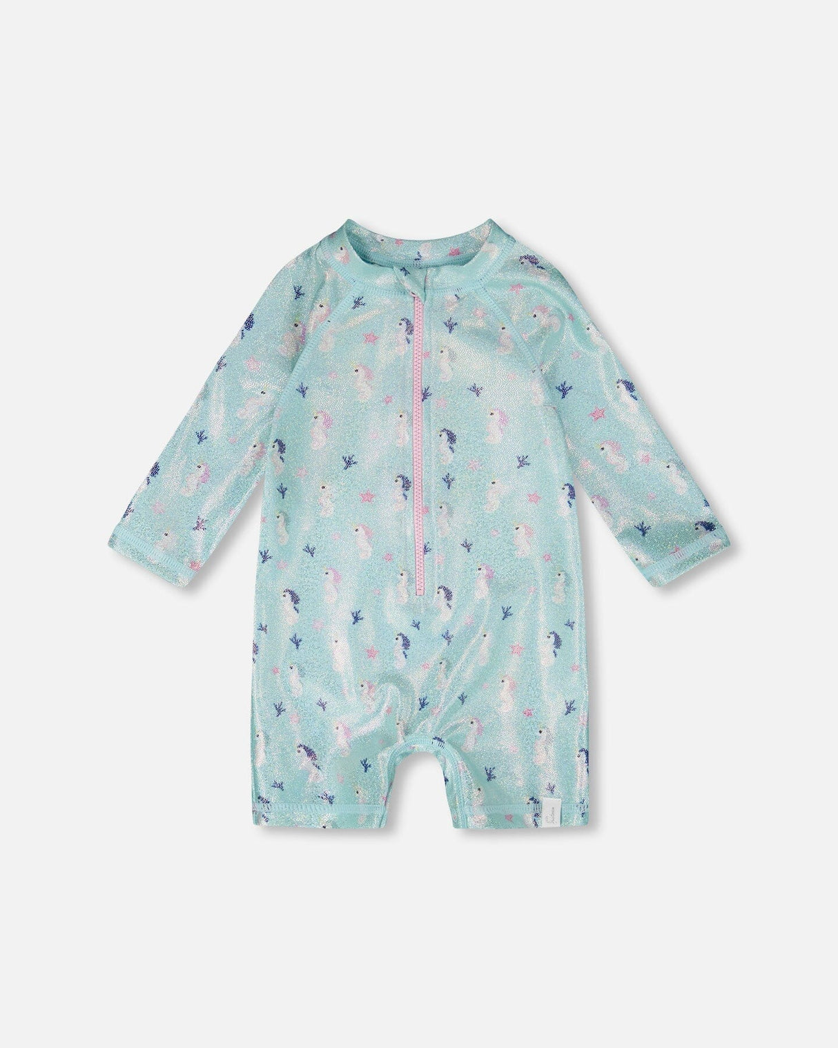 Baby And Toddler One-Piece Long Sleeve Rashguard Blue Seahorse Print-0