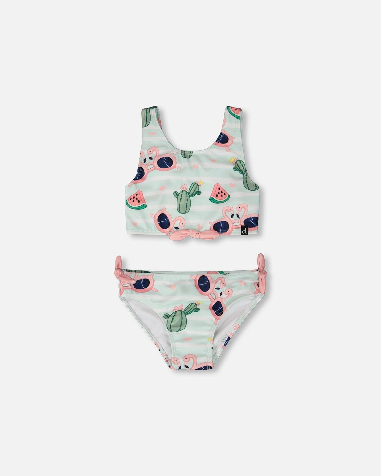 Two-Piece Swimsuit Blue Flamingo And Cactus Print-0