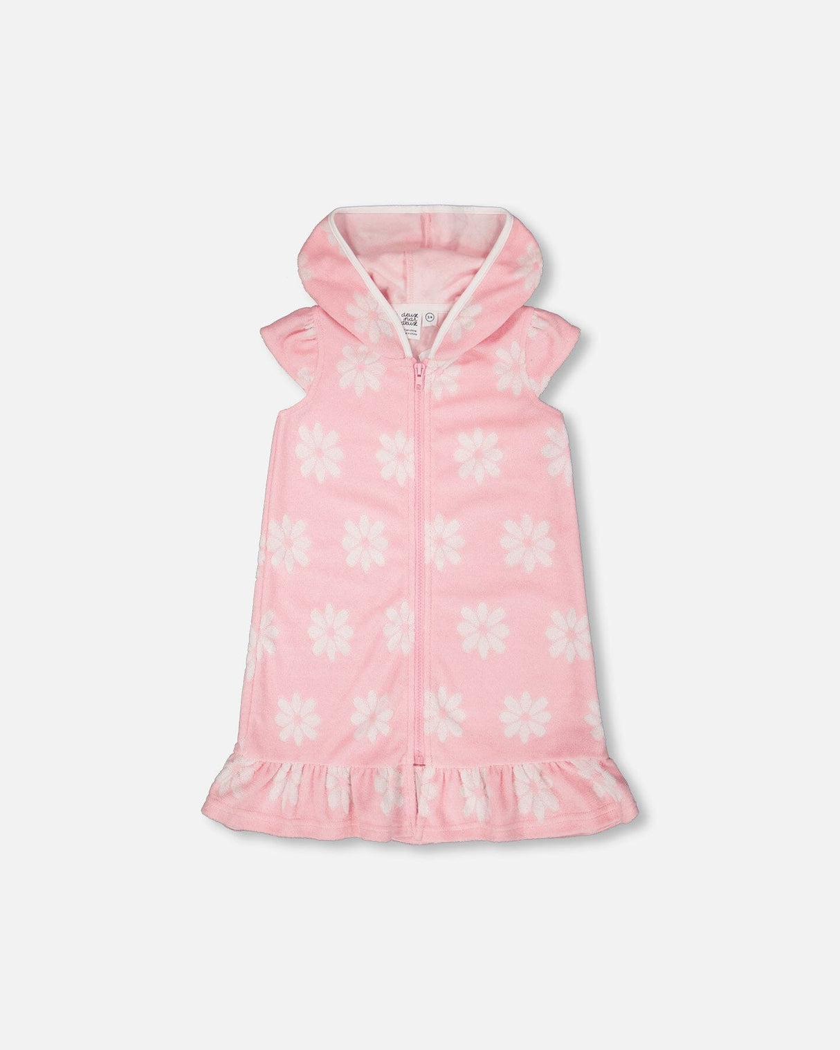 Terry Cloth Beach Hoodie Dress Pink Printed Flowers-0