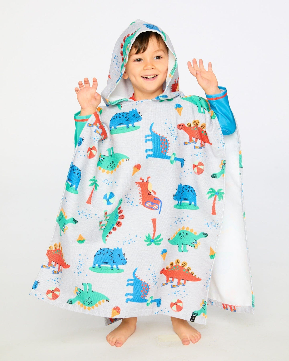 Hooded Beach Towel Grey Baby Dinosaur Print-2