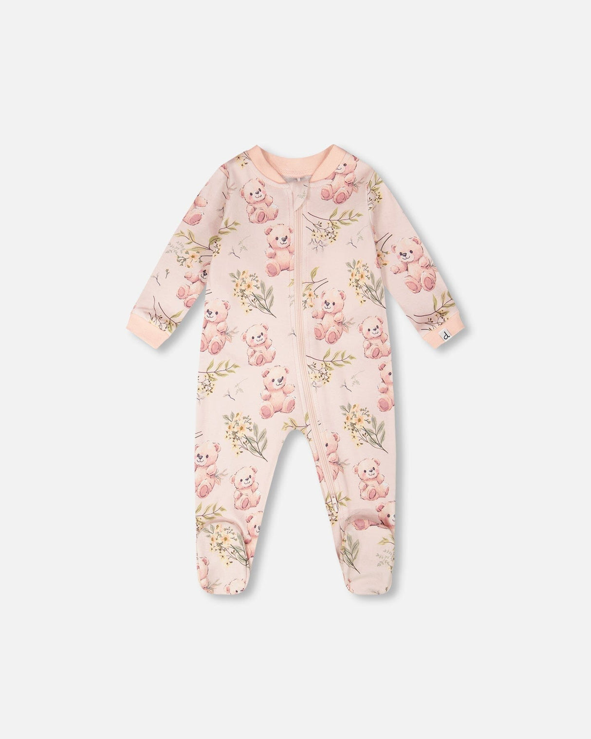 Organic Cotton Baby One-Piece Pyjama Pale Pink Bear Print-0