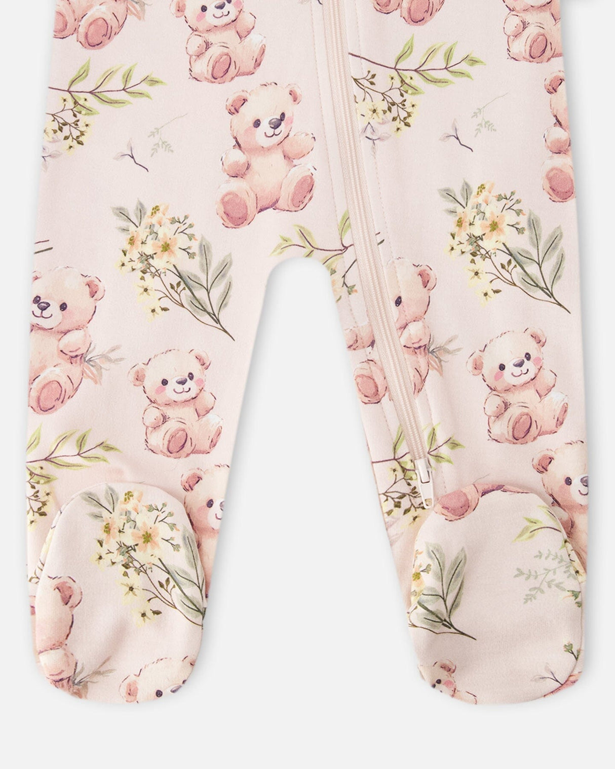 Organic Cotton Baby One-Piece Pyjama Pale Pink Bear Print-2