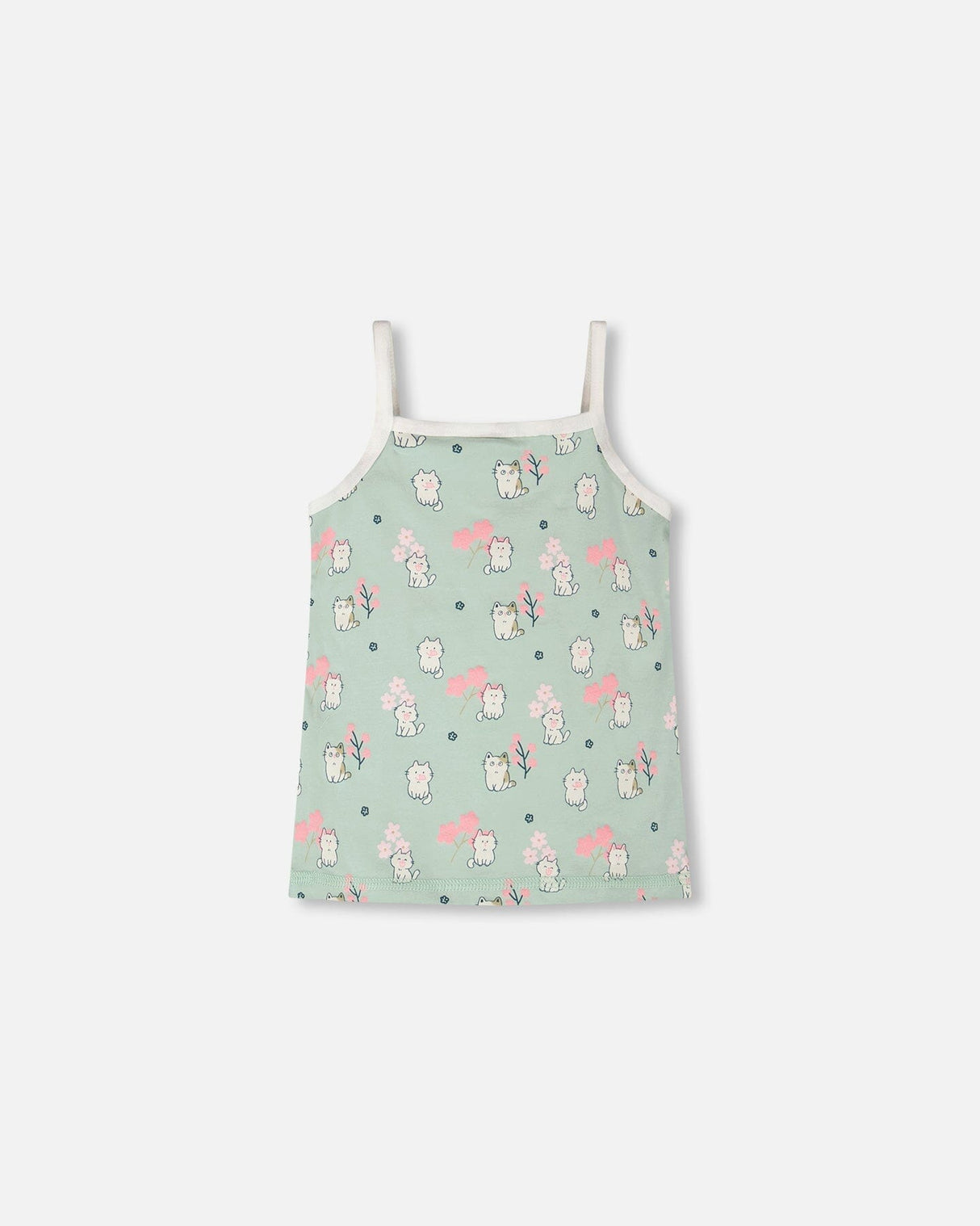 Organic Cotton Tank Underwear Green Kitten Print-1