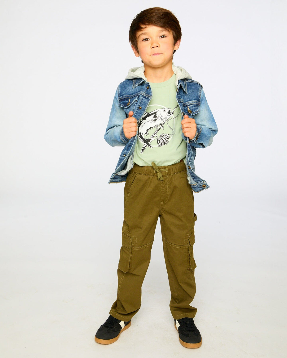 Navy Blue Denim Jacket With Removable French Terry Hood-2