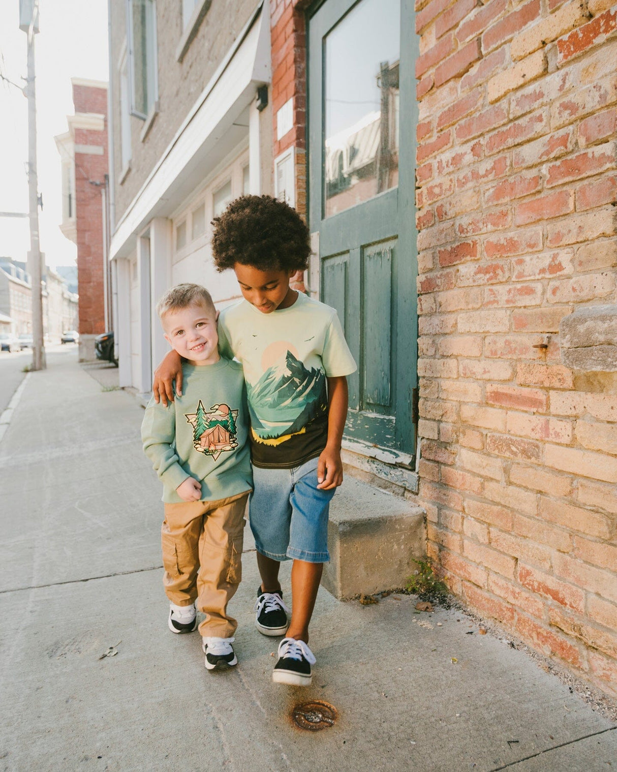 Organic Cotton Jersey T-Shirt With Mountain Print Sage-1