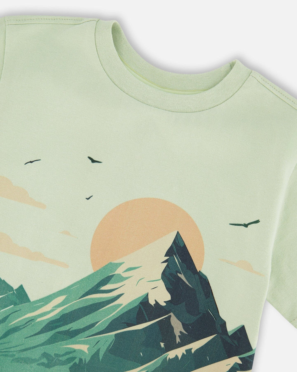Organic Cotton Jersey T-Shirt With Mountain Print Sage-4