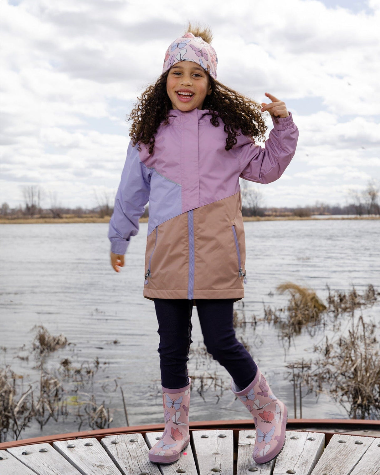 Mid-Season Jacket In Recycled Polyester Mauve, Lilac And Beige-2