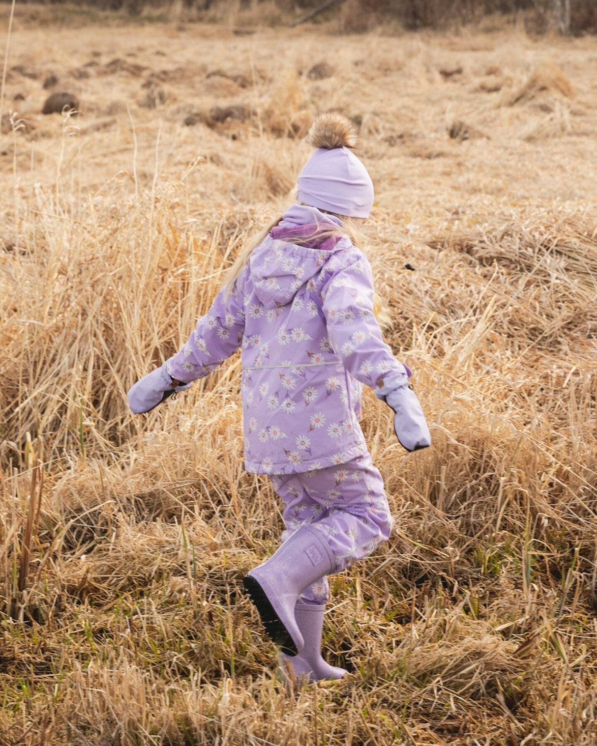 3-In-1 Two-Piece Mid-Season Outerwear Set Purple Daisy Print-1