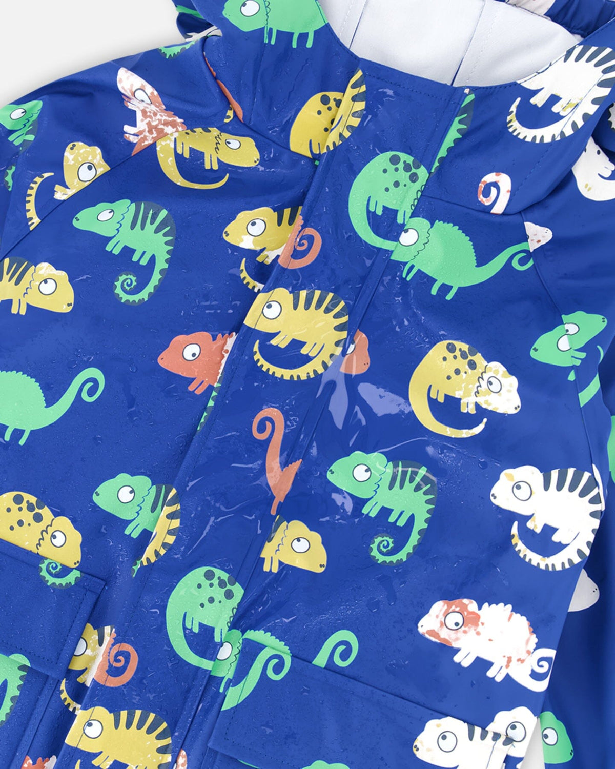 Deux par Deux Blue rain jumpsuit with color-changing chameleon print